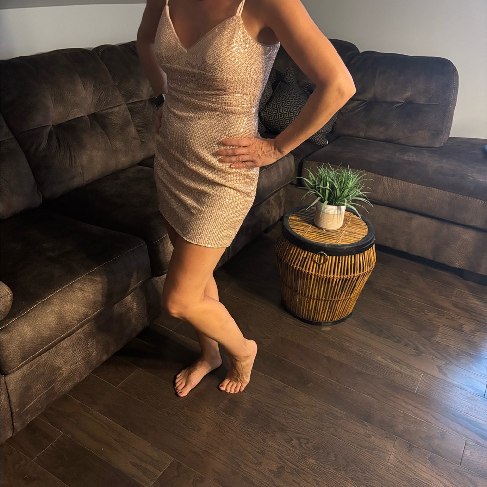 Elegant Sequin Dress in Champagne.